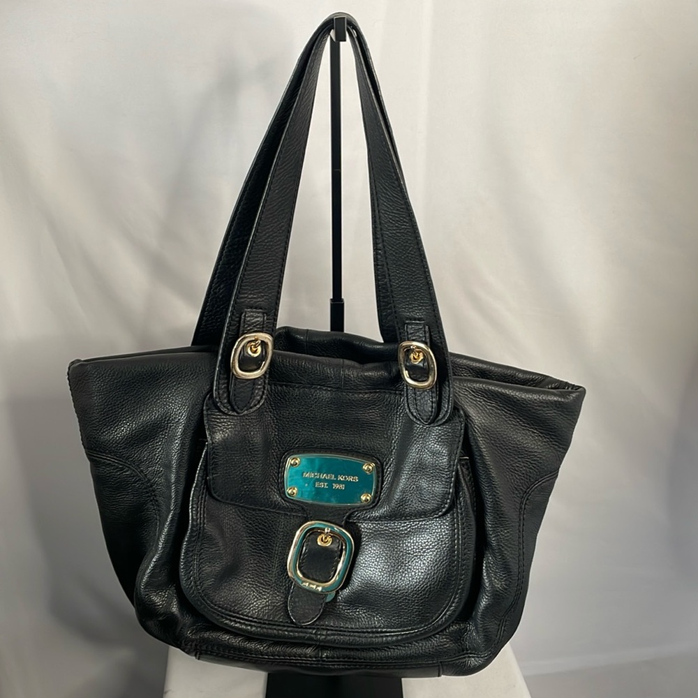 Michael kors black leather‎ handbag gold hardware multiple pockets